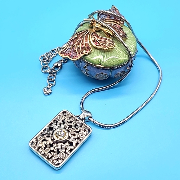 Brighton "SERENDIPITY" Victorian Revival Rectangular Pendant w Swarovski Center! - Picture 1 of 9